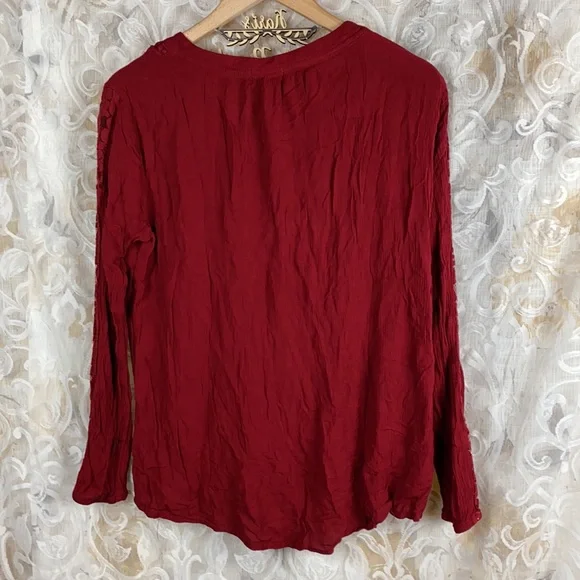 Artesia Boho Chic Peasant Blouse Red Lace trim lace up long sleeve shirt Medium - Picture 13 of 13